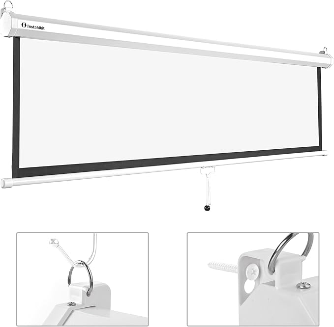 Instahibit 72" 16:9 Manual Pull Down Projector Screen 4K Self-Locking Home Theater Cinema Meeting Room Classroom Restaurant Bar Office
