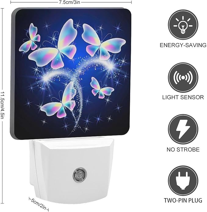 YKJAHSD Butterfly Night Light, Plug into Wall Decor Nightlights for Bedroom, Bathroom, Hallway, Kitchen, with Dusk to Dawn Light Auto Sensors LED Night Lights for Boys Girls Women Men Room Gifts