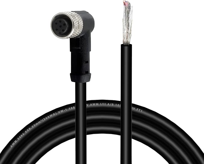Lonlonty M8 Connector Aviation Sensor Cable - Female 6 Pin Right Angle 6.5Ft/2M Aviation Socket Shielded Electrical Cable for Industrial Automation Control,Fieldbus Module,Device Network