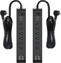 2 Pack Surge Protector Power Strip with 6 Outlets 4 USB Ports (2 USB C) 5-Foot Extension Cord Flat Plug 900 Joules 15A Circuit Breaker Wall Mount Desk USB Charging Station for Home Office