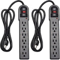 KMC 6-Outlet Surge Protector Power Strip 2-Pack, 900 Joules, 4-Foot Extension Cord, Overload Protection, Black