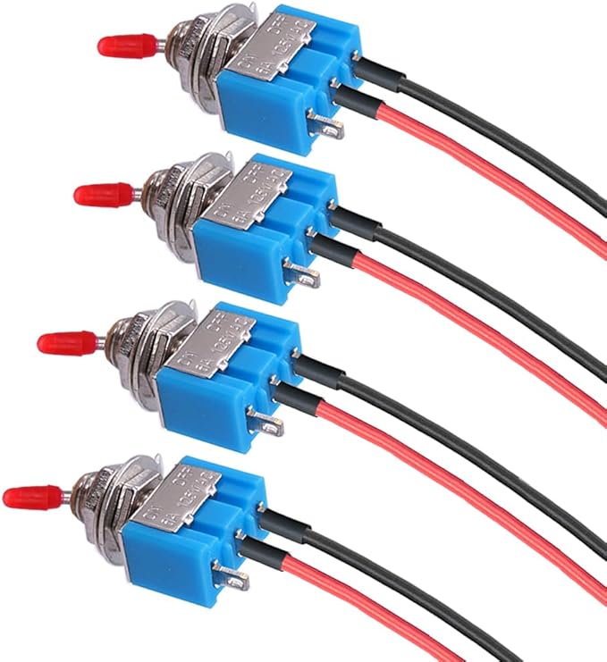 VONVOFF Toggle Switch,4pcs ON/Off SPST Switch with Pre-soldered Wire,3v/5v/12v/24v/72v/110v/220v/240v/Mini Toggle Switches for car,Truck,Light,Test Machine,Industrial Equipment.3 Pins 2 Positions,Blue