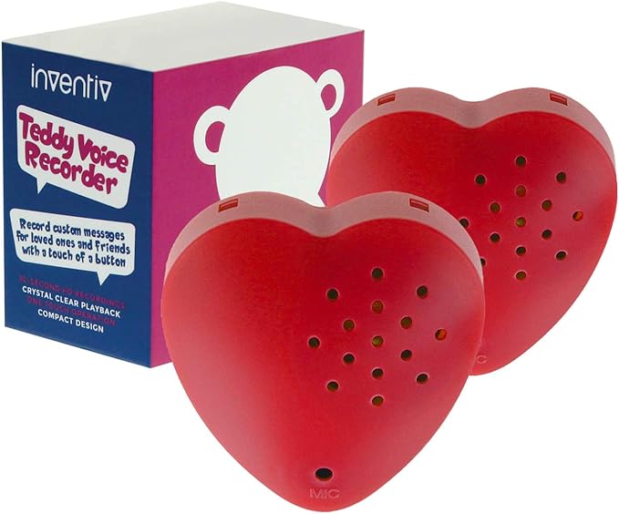 Inventiv 2 Pack, 30 Second Voice Sound Recorder Module for Plush Toy, Stuffed Teddy Bear Animal Recordable Heart, Record Custom Messages (Red)
