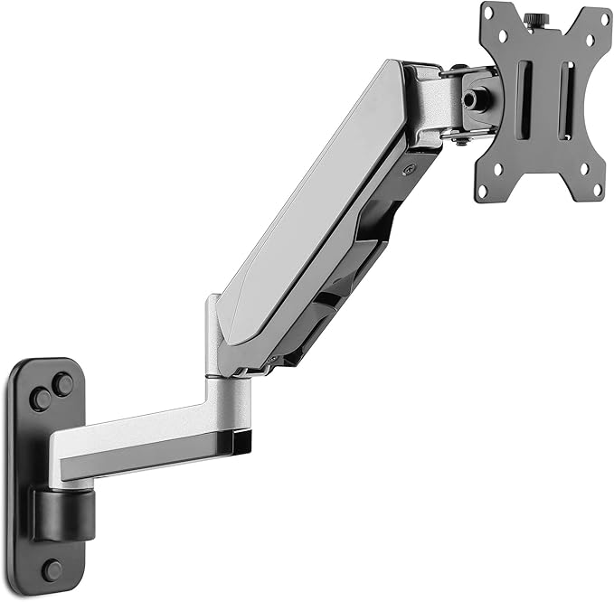 AVLT Single Extended 13"-32" Wall Mount - Curved/ Flat Monitor, Full Motion Height Swivel Tilt Rotation Adjustable Arm - VESA/Cable Management