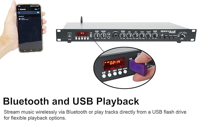 Rockville PPA53 Preamp Pro 1U Preamplifier w/Bluetooth, USB/Computer Interface, Multi-Input, High-Fidelity Audio, for Home Studio Recording & Live Sound