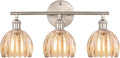Shenmoyl Bathroom Light Fixtures, 3-Light Vanity Wall Light Over Mirror with Amber Tulip Glass Shade for Bedroom Living Room (Bulb Not Included), Satin Nickel