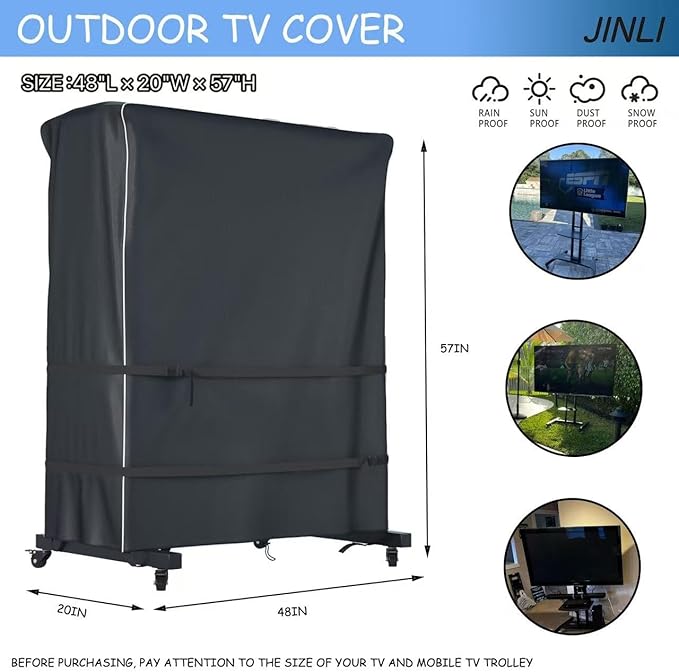 JINLI 45-50 inch outdoor TV trolley cover, courtyard TV cover, Oxford fabric waterproof and dustproof, triple windproof design, compatible with rolling/mobile stand