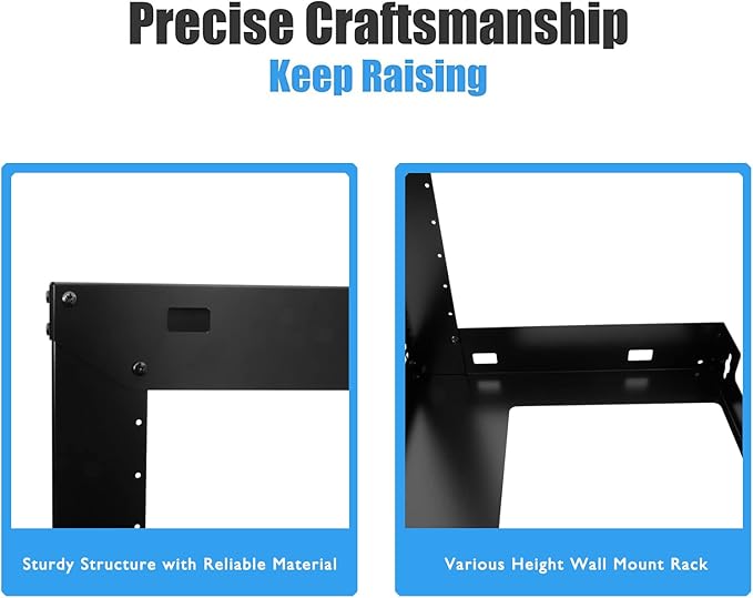 Raising Electronics 15U Wall Mount Open Frame 19 Inch Server Equipment Rack Threaded 15 Inch Depth Black (15U)