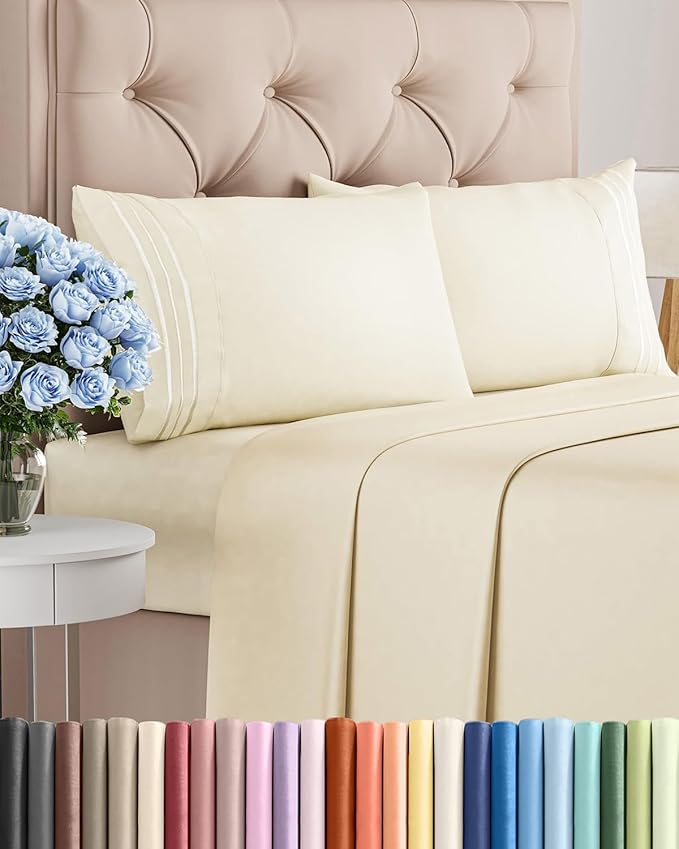 Queen Size 4 Piece Sheet Set - Comfy Breathable & Cooling Bed Sheets Set - Hotel Luxury Bedding for Women, Men, Kids, Teens, Boys & Girls - Deep Pockets, Soft and Wrinkle Free - Oeko-Tex - Off White