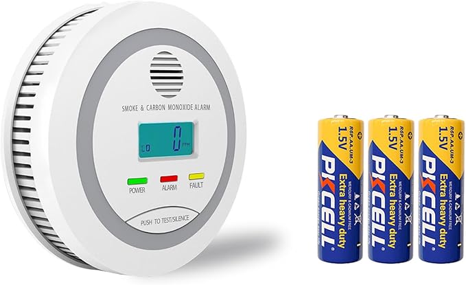 Virtue Sensor Smoke & Carbon Monoxide Detector, 2-in-1 CO Detector Alarm for Home Garage RV with LCD Display Safety Alarm System Audible and Visual Alert (1 Pack with Batteries)