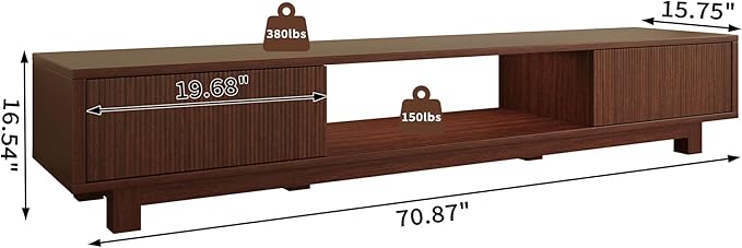Maggym 70″ TV Stand with Storage, Modern Media Console with 2 Doors and Open Shelves, Entertainment Center for Living Room, Walnut