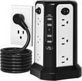 Surge Protector Power Strip Tower with PD18W USB C Port, PASSUS Charging Tower with 5 USB, 10FT Extension Cord with 12 AC Multiple Outlets, Overload Protection for Home Office Dorm Room