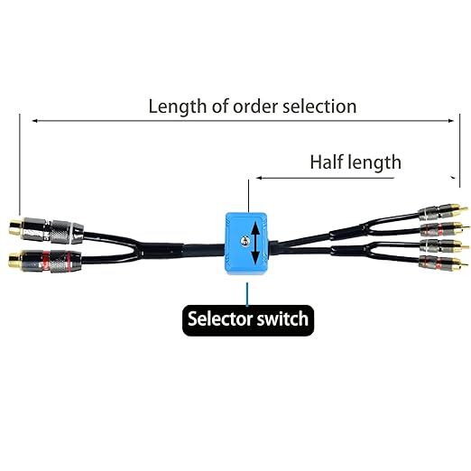 Arklove 5ft Sound Channel swicher 2 Female to 4 Male RCA Switch Selector 2 in 1 Out R/L Stereo Audio 1 in 2 Out Stereo Audio Splitter with Mute Button No External Power Required CD Speaker DVD Player