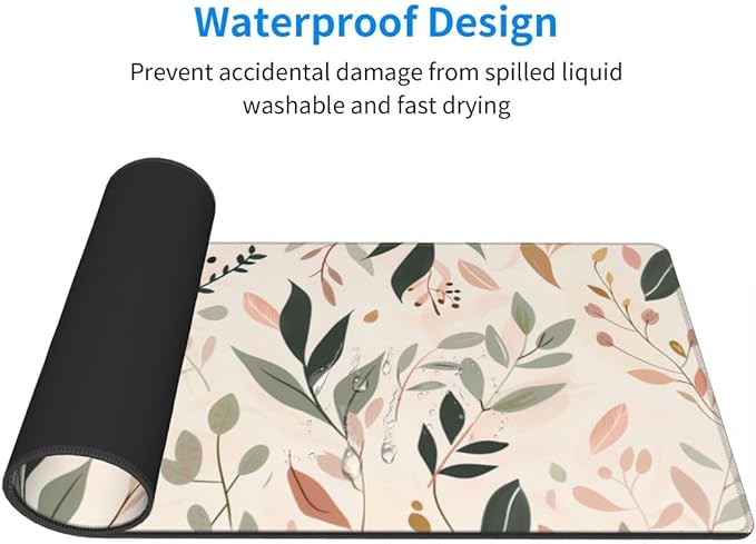 CANFLASHION Desk Pad,Office Desk Mat 31.5"×11.8" Large Gaming Mouse Pad,Durable Extended Computer Mouse Pad,Waterproof Thick Big Mouse Pads with Non-Slip Rubber Base Office Home Abstract Boho Leaves
