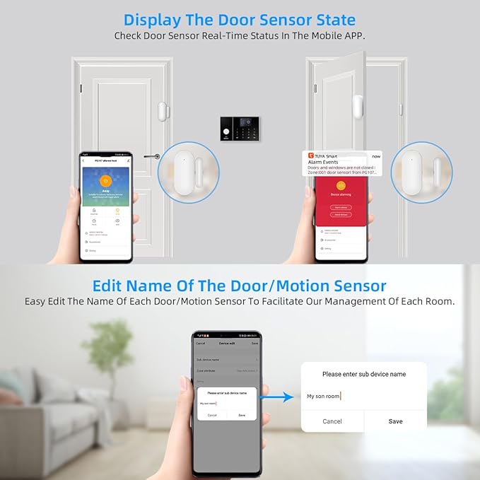 LWOHSI A108F Alarm System for Home Security,WiFi+GSM 4G DIY Alarm Kit with Phone APP Alert, Door/Window Sensor, Remote, Compatible with Alexa and Google for House, Apartment