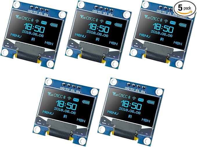 Hosyond 5 Pcs 0.96 Inch OLED I2C IIC Display Module 12864 128x64 Pixel SSD1306 Mini Self-Luminous OLED Screen Board Compatible with Arduino Raspberry Pi (Blue)