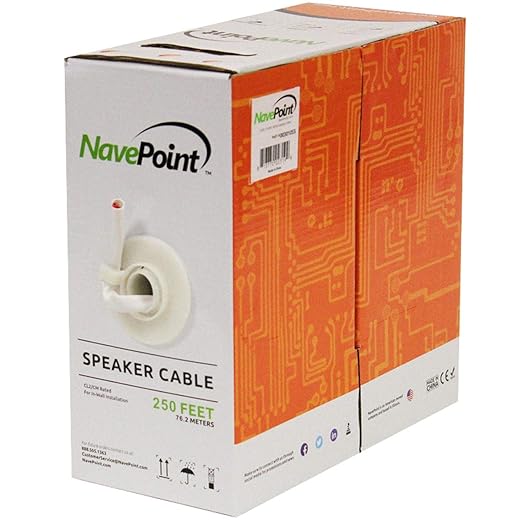 NavePoint 250ft in Wall Audio Speaker Cable Wire CL2 16/2 AWG Gauge 2 Conductor Bulk White