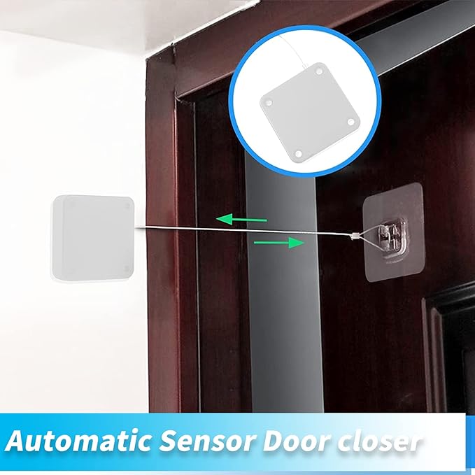 Rierdge 1000g Set of 2 Punch-Free Automatic Sensor Door Closer, Multifunctional Drawstring Auto Door Closer for Residential Commercial Bedroom Room Storm (White)