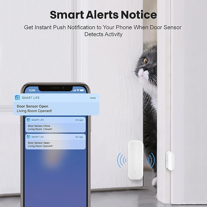 Smart Door Sensor: WiFi Door and Window Sensor, Wireless Design, Instant Alerts, Door Open Contact Sensor for Home Security & Smart Home Automation, Compatible with Alexa Google Assistant(3pack)