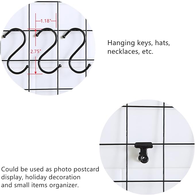 Feadily 4 Pack Metal Grid Wall Board, Photos & Pictures Display Board, DIY Home & Office Wall Decor, 13.8 Inch 13.8 Inch (Black)