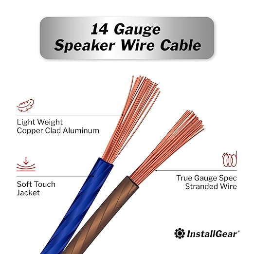 InstallGear 14 Gauge Speaker Wire Cable (500ft), 14 AWG Speaker Wire Cable, True Spec Soft Touch Cables - Use for Car Speakers Stereos, Home Theater Speakers, Surround Sound, Radio Wiring