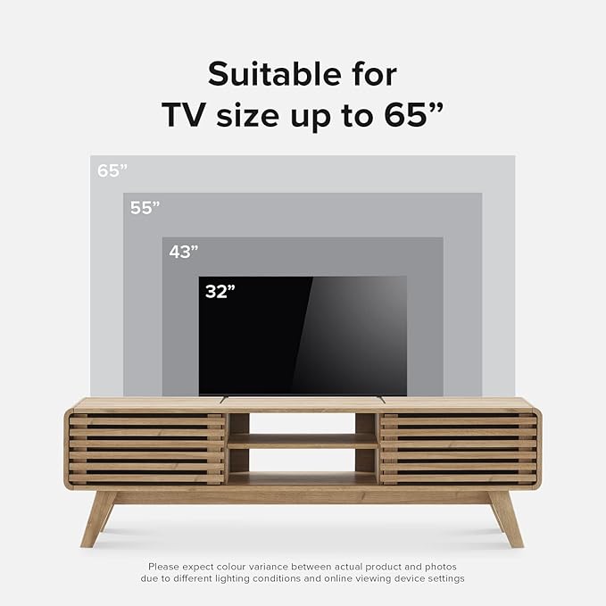 mopio Ensley TV Stand, Mid Century Modern for 55/60/65 inch TV, Farmhouse TV Stand, Entertainment Center with Storage, TV and Media Console for Living Room (Oak, 59" Low)