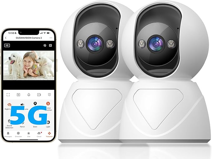 GUOANVISION 3MP Indoor Security Camera, 5G WiFi 360° Pan/Tilt Home Cameras for Baby Monitor/Pet/Elder/Kids/Bedroom, Auto-Focus and Zoom,Motion Tracking,2-Way Audio,Siren,3 Night Vision,Cloud&SD Card