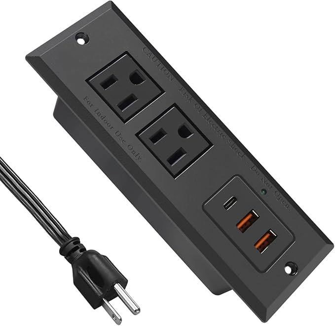 20W Recessed Power Strip USB C Fast Charge Desk Power Outlet Type C Flush Mounted Extension Power Plug for Conference Countertop Desktop Drawer Sofa ETL Listed 10ft Power Cord