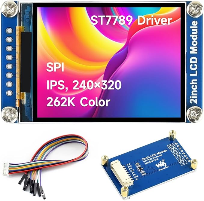 Waveshare 2inch LCD Display Module, Compatible with Raspberry Pi/Pi zero/Arduino/Esp32, with ST7789 Driver, 262K Color, IPS Screen, 240×320 Resolution, SPI Interface