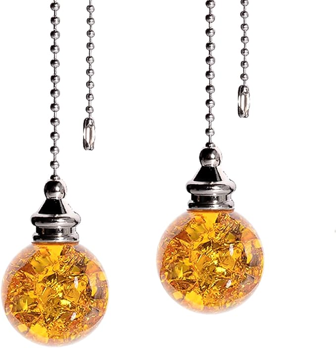 Amber Pull Crystal Glass Ice Cracked Ball Pull Chain for Ceiling Fan Light Decoration - 50cm Extension Chain