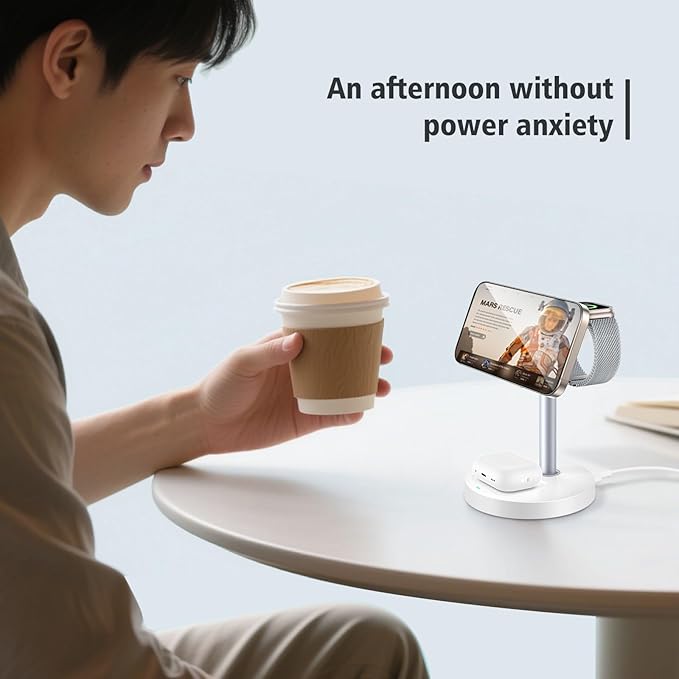 3 in 1 Wireless Charging Station for Apple Devices, 15W Fast Magnetic Charger Nighstand for Bedrooms, iPhone 17 Air 16 15 14 13 12 11 Series, Apple Watch, Airpods, Gifts for Men & Women(No AC Adapter)