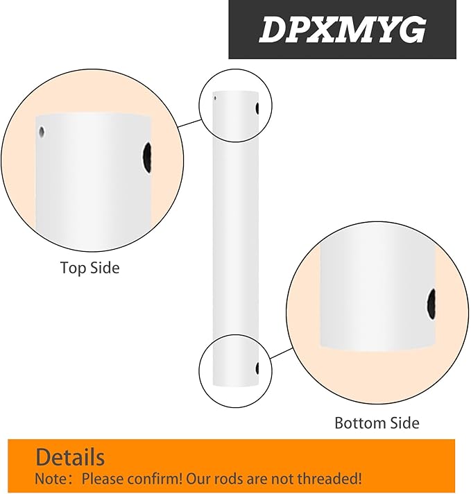 DPXMYG 72 inch Ceiling Fan Downrod with Extension Cord, 6 FT White Downrod for Ceiling Fan, 1 inch Outside Diameter, Ceiling Fan Boom Suitable for a Wide Range of Fans (White, Not Threaded)