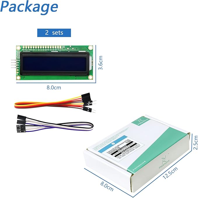 FREENOVE I2C IIC LCD 1602 Module (2 Pack), New Type TWI Serial 16x2 Display, Compatible with Arduino Raspberry Pi Pico ESP32 ESP8266