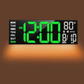 TrophyRak 16" Large Digital Wall Mount Clock, Count Down Timer, Alarm, Big LED, RGB Color, DST, Temperature for Living Room Classroom Desk, Wall, Xmas, Birthday Gift for Senior Mom Dad, Green White