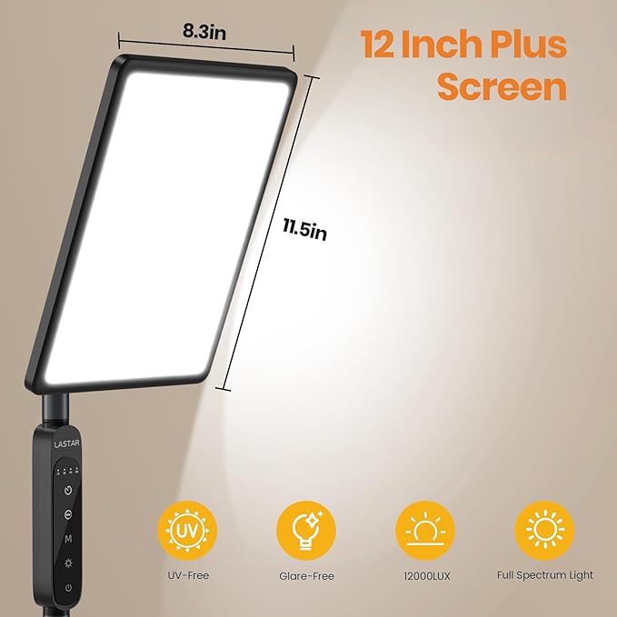 LASTAR Light Therapy Lamp, 12000LUX Therapy Light UV-Free &Full Spectrum Sun Lamp,Remote Control/4 Color Temperature/5 Brightness/4 Timer/2 Height Floor Sunlight Therapy Lamp