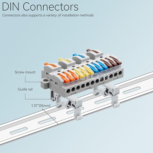 JANDECCN 4pcs DIN Rail Terminal Blocks, DIY Splicing Wire Connectors for Circuit Inline 28-12AWG (4 in 12 Out)