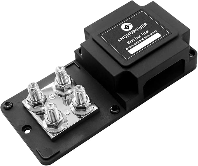 AMOMD 400A Bus Bar 8 M10 (3/8 inch) Terminal Studs Modular Design Tin Plated Copper Distribution Block Negative Pole Electrical Buss Bars 12-48 V DC with Cover for Trailer Marine Boat Car RV
