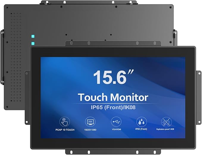 High Brightness 15.6 Inch Industrial Outdoor Open Frame Touch Screen Monitor Wall Mount Embedded Touch Monitor - VGA+HDMI+DVI Port - 16:9