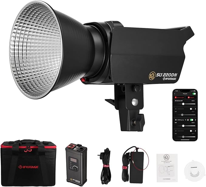 IFOOTAGE SL1 220DN LED Video Light,Continuous LED Lighting with 5600k Daylight,CRI 98+,Brightness 42000lux @ 1m,8 Light Effects,APP Control,for Professional Video Recording