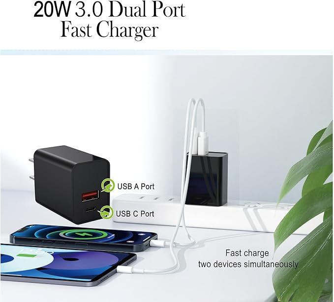 USB C Wall Charger, 20W Type C Charging Block for Apple Watch Series 9 8 Charger, Type C Brick Fast Wall Charger Block Plug Compatible for iPhone 15/15 Pro/15 Pro Max/15 Plus/14, Black