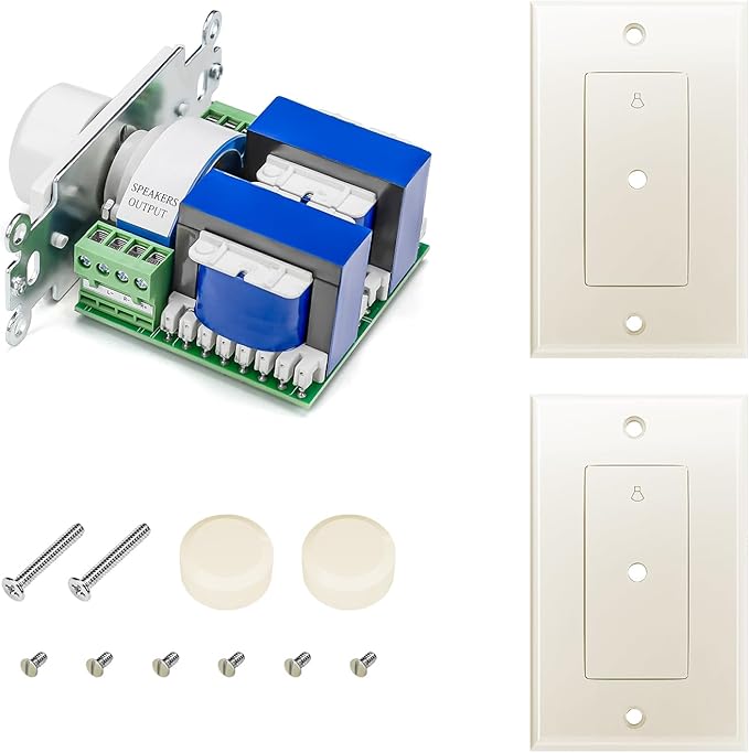 RECOIL VC-R100 100W Impedance Matching Wall Mount Volume Control Knob, Flush in-Wall Plate Rotary Knob for Hi-Fi Home Audio, for Dedicated Audio Zone Volume Adjustment, White Ivory Plates Included