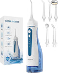 Cordless Portable Water Flosser with 300ML Tank: Rechargeable Oral Irrigator with 5 Tips for Travel, Braces Care and Sensitive Gums, IPX7 Waterproof Teeth Cleaning Device(Blue