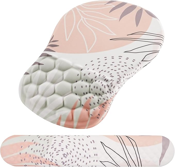 Laokiiy Mouse Pad Wrist Support, 2 in1 Keyboard Wrist Rest+ Ergonomic Mouse Pad, Non-Slip Wrist Rest for Computer Keyboard, Made Easy Typing & Relieve Wrist Pain（Leaf