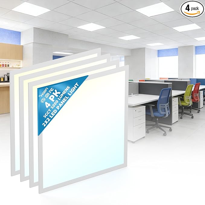 Msbfi 2x2 LED Flat Panel Light - 4 Pack Drop Office Ceiling Light 30-35-40W Adjustable, 130LM/W 3500K/4000K/5000K Selectable, 0-10V Dimmable, 100-277V for Office Ceiling Lighting Fixture ETL/DLC