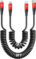USB Type C to Lightning Cable [3FT/6FT], 2Pack Coiled iPhone Charger Cable Fast Charging for Car [Apple MFi Certified] Short USBC iPhone Cord Compatible with iPhone14/13/12/11/8/Plus/iPad/CarPlay-Red