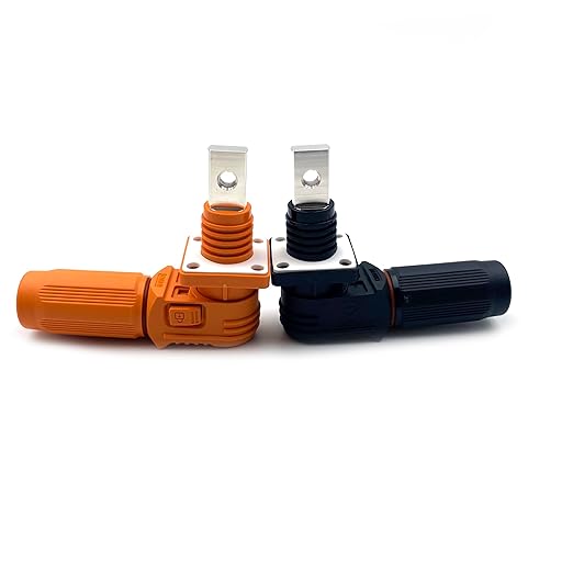 200A Battery Energy Storage Connector, 50mm² High Current Connectors IP67 Waterproof Copper Brand Thread Wiring Power Adapter Quick Plug Terminal Right Angle Plug and Socket (1500V Black+Orange)