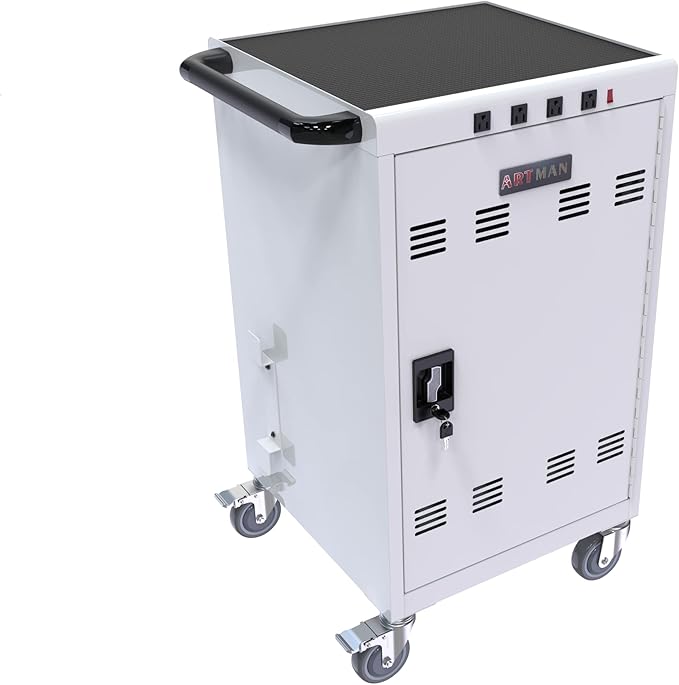 OFLILAK 36-Device Mobile Charging Cart with Charging Power Strip and Front and Rear Access Locks, Cable Management, Up to 17"", Safe Charging Cabinet for Ipads, Chromebooks, Tablets, Laptops White