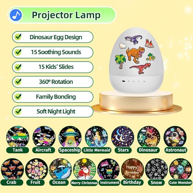 Dinosaur Toys for Kids 3-5 | 15 Sleeping Sounds+12HD Films+7 Colors+360°Rotating | Easter Dinosaur Egg Light Dinosaurs Primal Hatch Boy Toys for Boys Star Projector Sound Machine Egg Light for Nursery