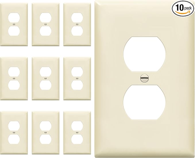 ENERLITES Duplex Receptacle Outlet Wall Plate, Gloss Finish, Midway Size 1-Gang 4.88" x 3.11", Unbreakable Polycarbonate Thermoplastic, UL Listed, 8821M-LA-10PCS, Light Almond, 10 Pack