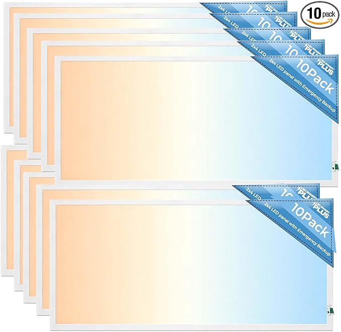 2X4 LED Flat Panel Light with Emergency Battery Backup, 50W 3000K/4000K/5000K, 0-10V Dimmable, 6500 Lumens, LED Drop Ceiling Lights, 100-277V, DLC UL Listed, Ultra Thin Back-Lit (10 Pack)